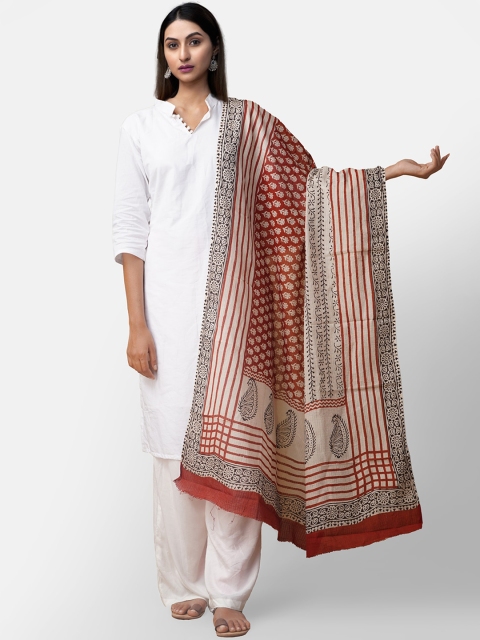 

Unnati Silks Cream-Coloured & Red Printed Dupatta