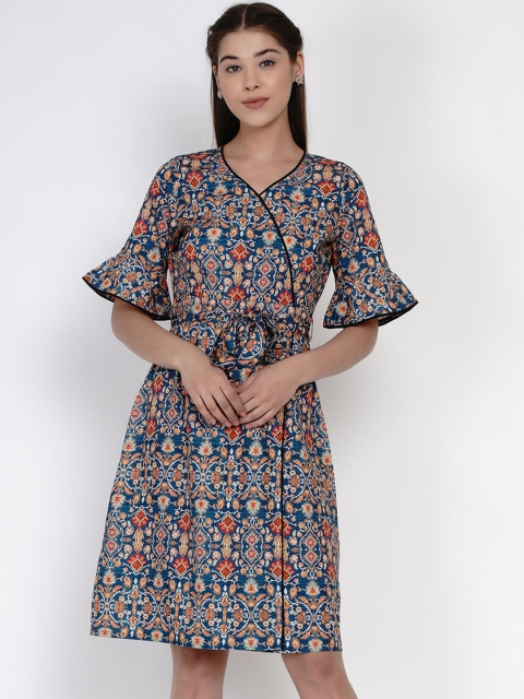 

Texco Women Multicoloured Printed Wrap Dress, Multi