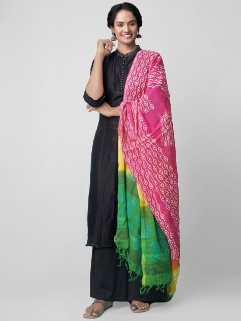 

Unnati Silks Pink & Green Block Printed Dupatta