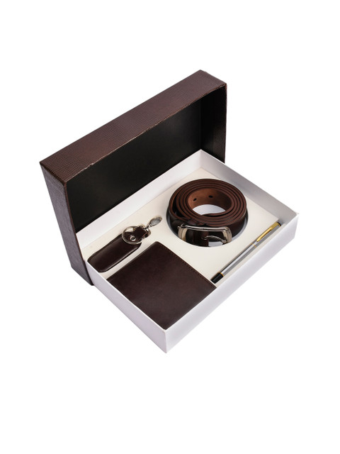 

BuckleUp Men Brown & Silver-Toned Accessory Gift Set