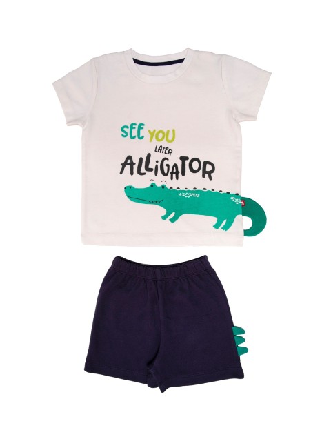 

Nino Bambino Boys White & Navy Blue Printed T-shirt with Shorts