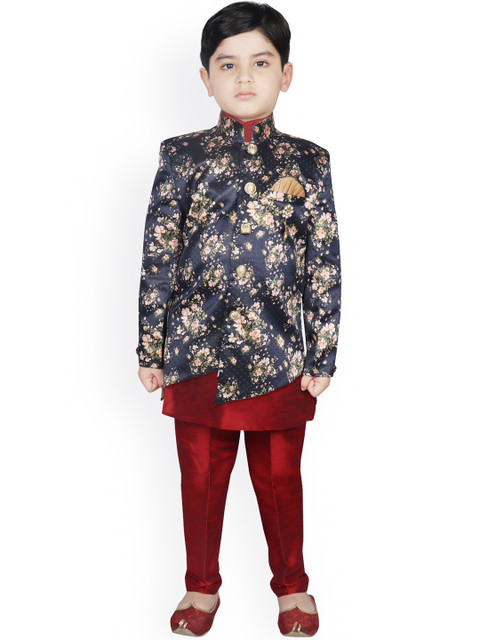 

SG YUVRAJ Boys Blue & Maroon Printed Sherwani Set
