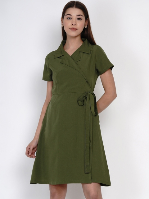 

Texco Women Olive Green Solid Wrap Dress