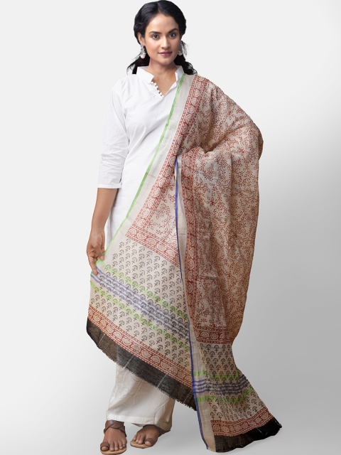 

Unnati Silks Cream-Coloured & Red Printed Dupatta