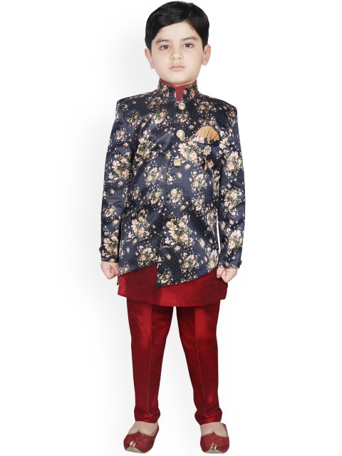 

SG YUVRAJ Boys Blue & Maroon Printed Sherwani Set