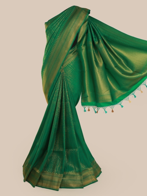 

Pothys Green Pure Silk Solid Banarasi Saree