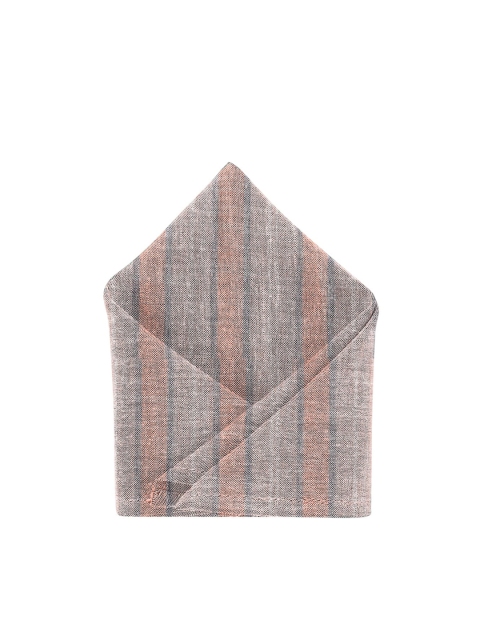 

Blacksmith Men Peach-Coloured & Beige Striped Pocket Square