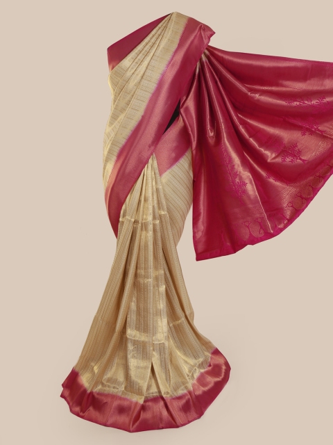 

Pothys Cream-Coloured Pure Silk Striped Banarasi Saree