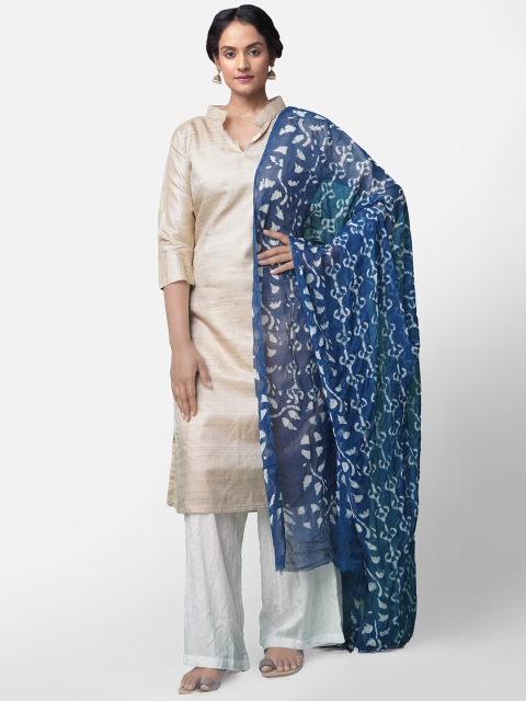 

Unnati Silks Blue & White Bagru Printed Dupatta