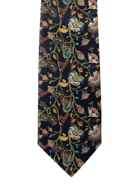 

Blacksmith Black & Green Printed Broad Tie