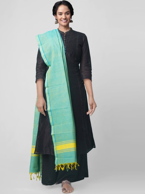 

Unnati Silks Green & Yellow Woven Design Mangalagiri Cotton Dupatta