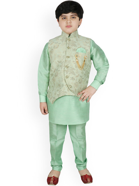 

SG YUVRAJ Boys Green Solid Kurta with Churidar