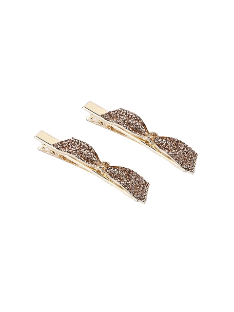 

BuckleUp Set of 2 Gold-Toned Embellished Alligator Hair Clip