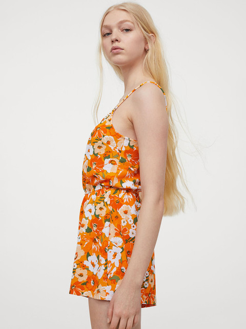

H&M Women Mustard Yellow & White Playsuit