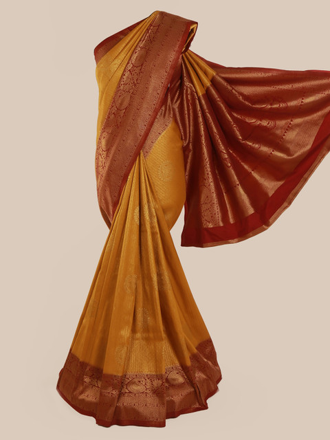 

Pothys Mustard & Maroon Pure Silk Woven Design Banarasi Saree