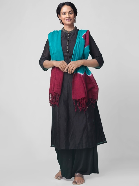 

Unnati Silks Sea Green & Burgundy Bandhani Printed Cotton Dupatta