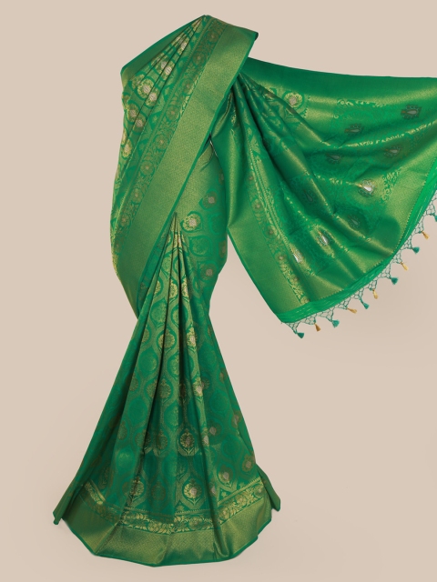 

Pothys Green & Gold-Toned Pure Silk Woven Design Banarasi Saree