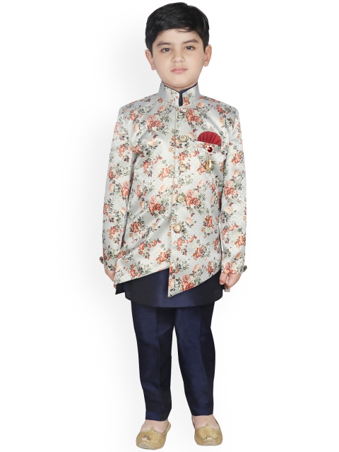 

SG YUVRAJ Boys Grey & Blue Printed Sherwani Set