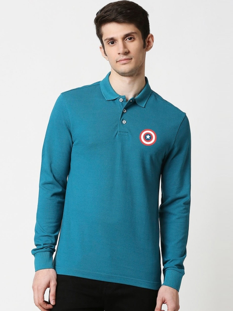 

Bewakoof Men Green Captain America Shield Printed Polo Collar T-shirt