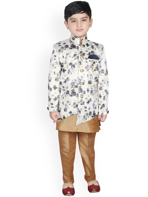 

SG YUVRAJ Boys White & Beige Printed Sherwani Set