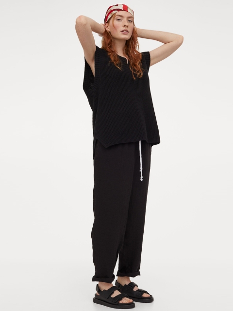 

H&M Women Black Pull-On Viscose-Blend Trousers