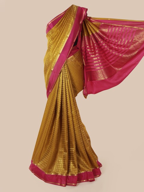 

Pothys Gold-Toned & Pink Pure Silk Woven Design Mysore Silk Saree