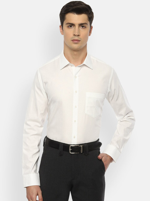 

Van Heusen Men Cream-Coloured Slim Fit Polka Dot Print Pure Cotton Semiformal Shirt