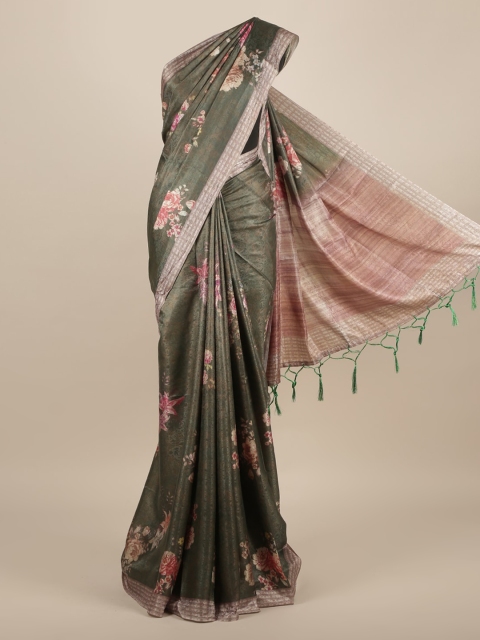 Pothys Green Printed Jute Silk Saree