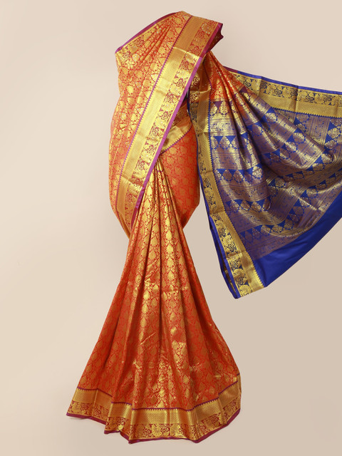 

Pothys Red & Blue Pure Silk Woven Design Kanjeevaram Saree