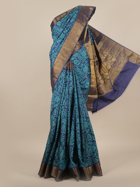 

Pothys Blue Printed Jute Silk Saree