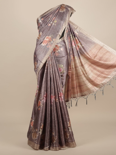 

Pothys Grey Printed Jute Silk Saree