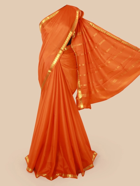 

Pothys Orange & Gold-Toned Pure Silk Solid Mysore Silk Saree