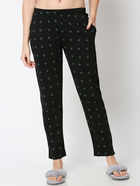 

Bewakoof Women Black & Green Printed Lounge Pants