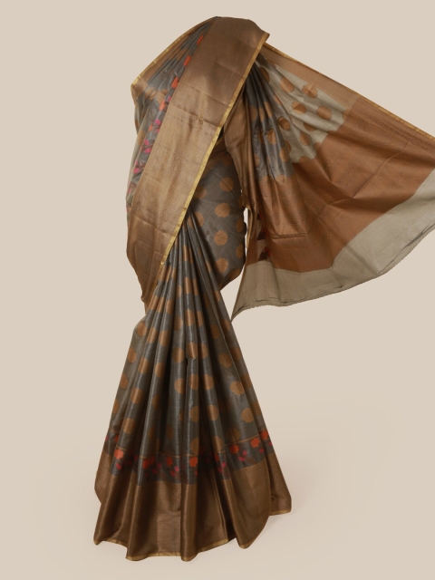 

Pothys Grey Pure Silk Woven Design Tussar Saree