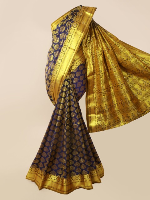 

Pothys Navy Blue & Gold-Toned Pure Silk Woven Design Kanjeevaram Saree