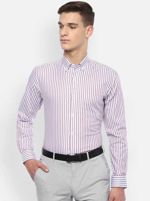 

Louis Philippe Men White & Red Slim Fit Striped Formal Shirt