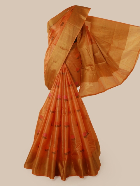 

Pothys Orange & Gold-Toned Pure Silk Woven Design Tussar Saree