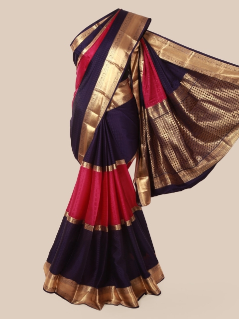 

Pothys Violet & Pink Pure Silk Woven Design Mysore Silk Saree