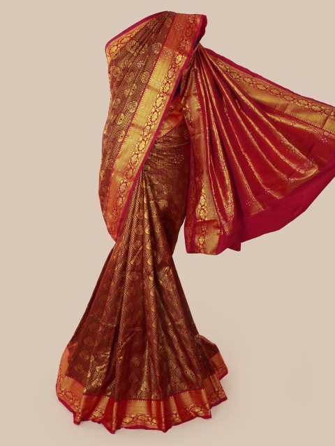 

Pothys Brown Pure Silk Embellished Kanjeevaram Saree