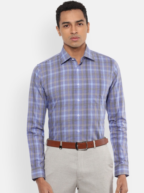 

Van Heusen Men White & Blue Slim Fit Checked Pure Cotton Formal Shirt