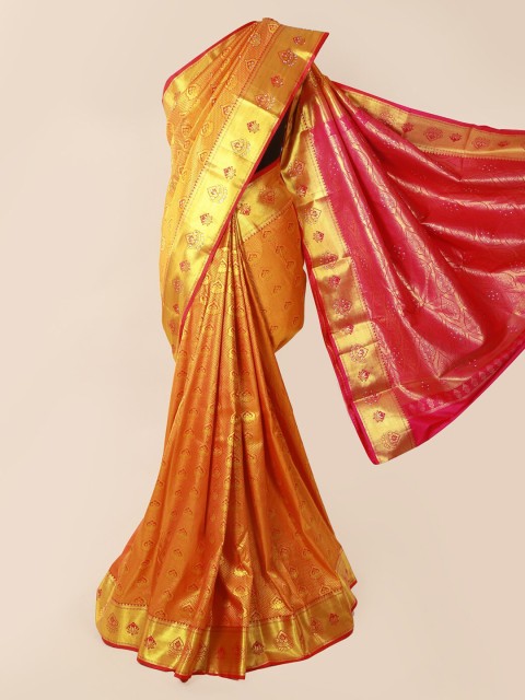 

Pothys Gold-Toned & Pink Pure Silk Woven Design Kanjeevaram Saree