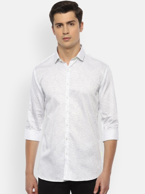 

V Dot Men White Slim Fit Printed Pure Cotton Casual Shirt