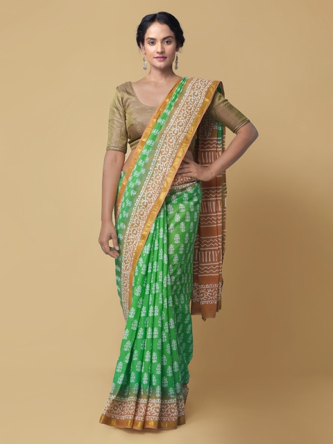 

Unnati Silks Green Pure Cotton Printed Block Print Saree