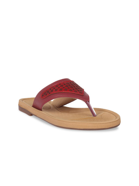 

Bella Toes Women Red Textured PU T-Strap Flats