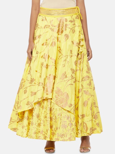 

RANGMANCH BY PANTALOONS Women Yellow & Golden Floral Printed Maxi Flared Skirt
