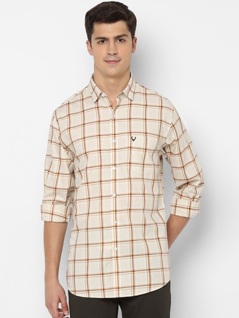 

Allen Solly Men Beige & Multicoloured Slim Fit Checked Casual Shirt