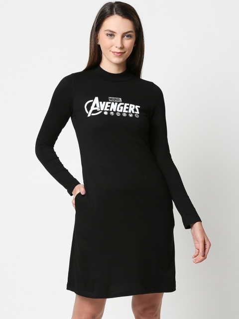 

Bewakoof Women Black Avengers Assemble Printed Pure Cotton T-shirt Dress