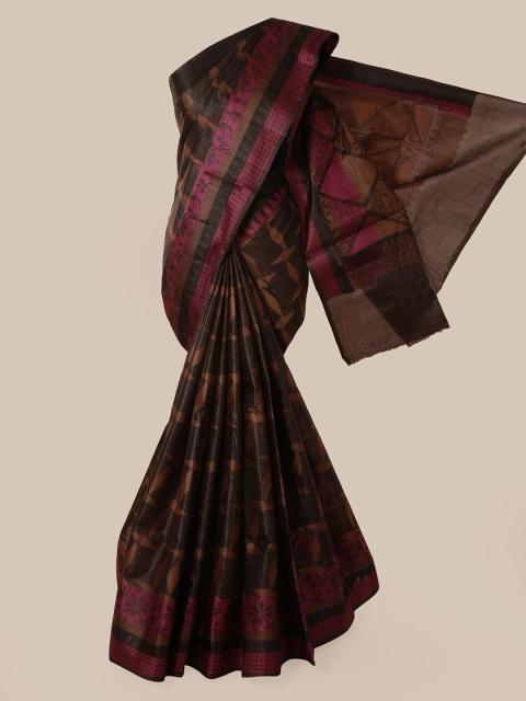

Pothys Brown & Pink Pure Silk Woven Design Tussar Saree