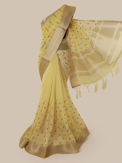 

Pothys Yellow Woven Design Organza Saree