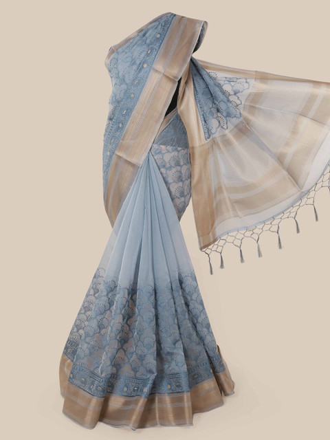

Pothys Grey Embroidered Organza Saree